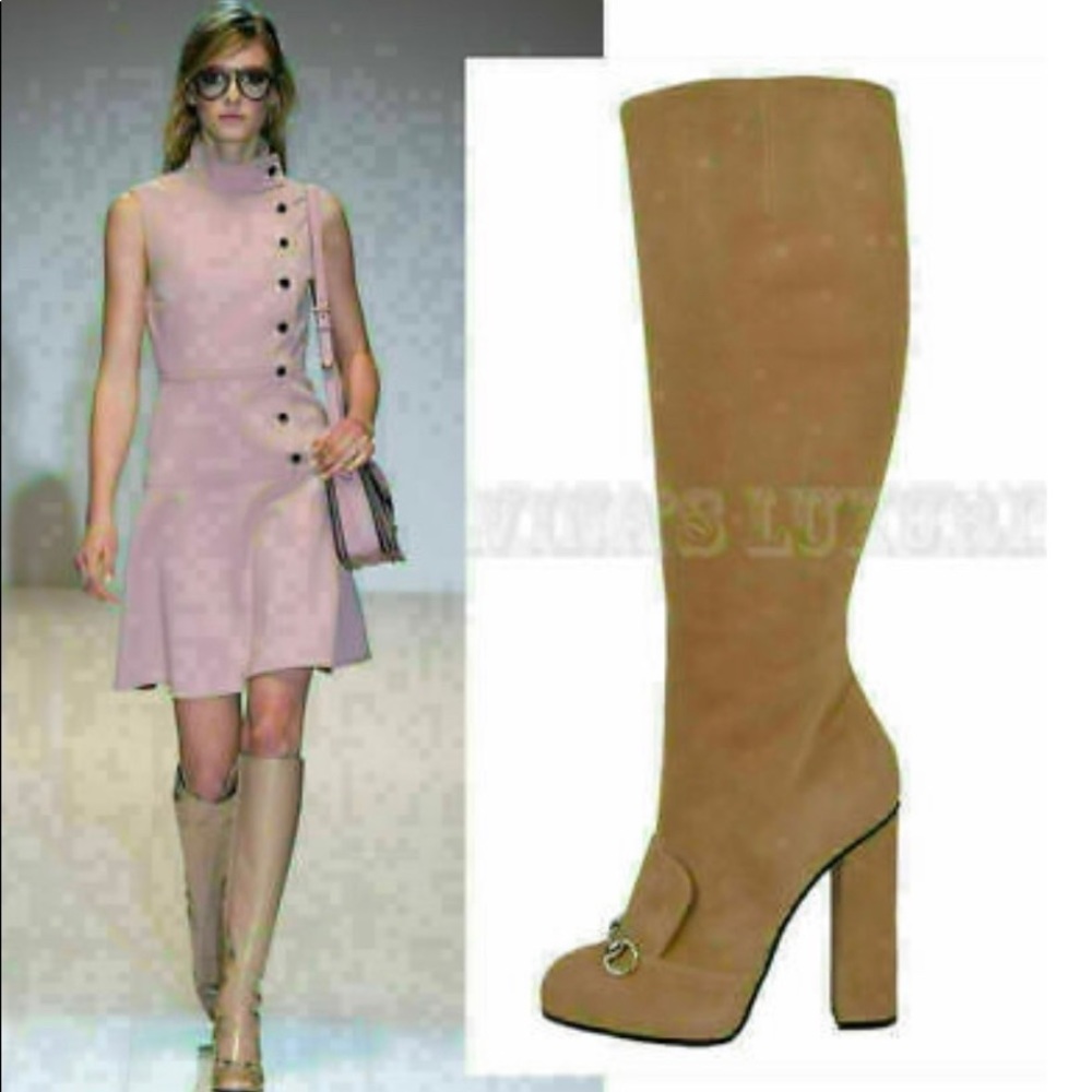 Gucci Lillian Horsebit Tall Beige Suede Boots, 41 - Picture 7 of 10